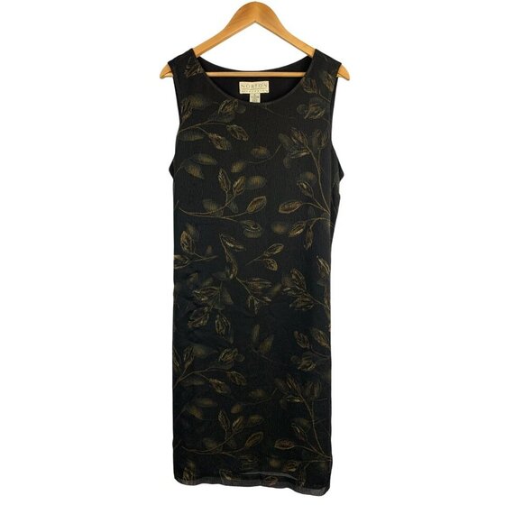 Norton McNaughton Sleeveless Black & Gold Leaf Pattern Dress XL Polyester - Picture 1 of 5